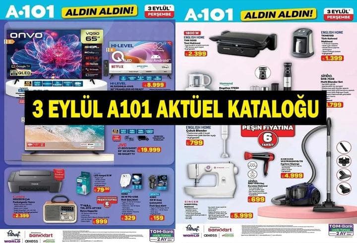 3 EYLÜL A101 AKTÜEL KATALOĞU: A101'e Bu Hafta Hangi Ürünler Geliyor? Dikiş Makinesi, Elektrikli Bisiklet, Kahve Makinesi, Çaycı...